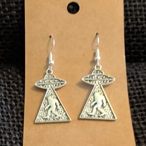 Artisan Silver UFO & Bigfoot Drop Earrings
